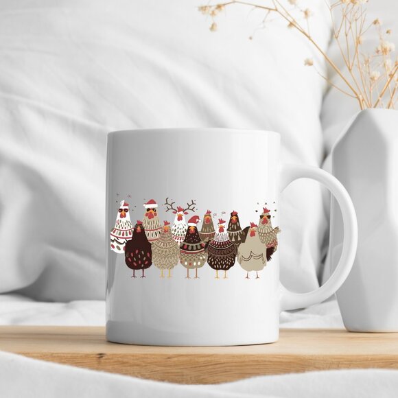 ๐ Festive Chicken Parade 11 oz White Mug - Funny Holiday Coffee Mug - Picture 3 of 4